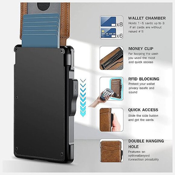 Wallet for Men - with Money Clip Slim Leather Slots , Brown - Picture 3 of 6